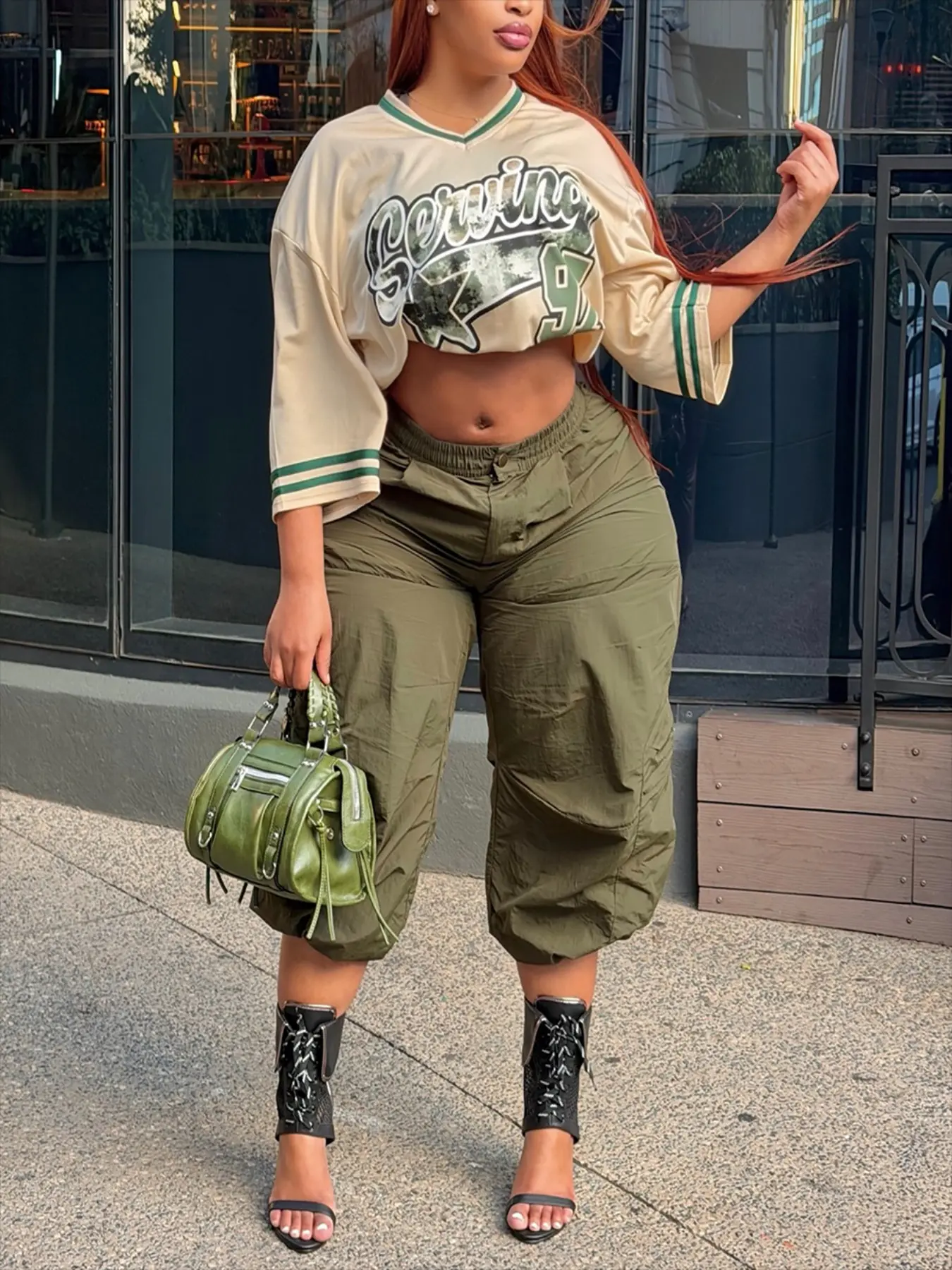 Women's Army Plain Workwear Pants, Street Fashion Casual Multi-Pocket Capri, Loose-Fit Harem Pants for Spring & Fall