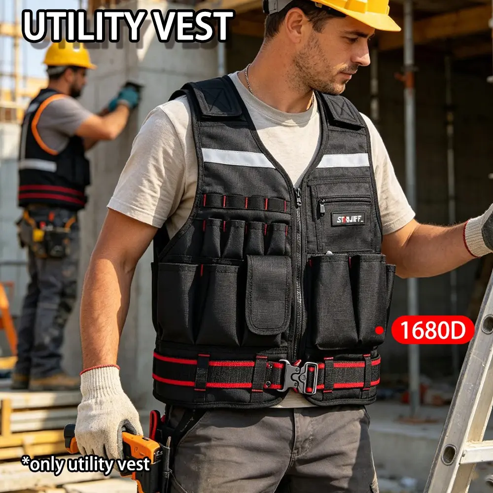 STARJIFFTool Vest with Adjustable Size, 1680D Breathable Fabric, Reflective Straps, Multi-Purpose Pockets, Ideal for Electricians, Woodworkers, Outdoor Activities, Reflective Safety Vest, High Visibility Vest, Construction Gear, Safety Equipment