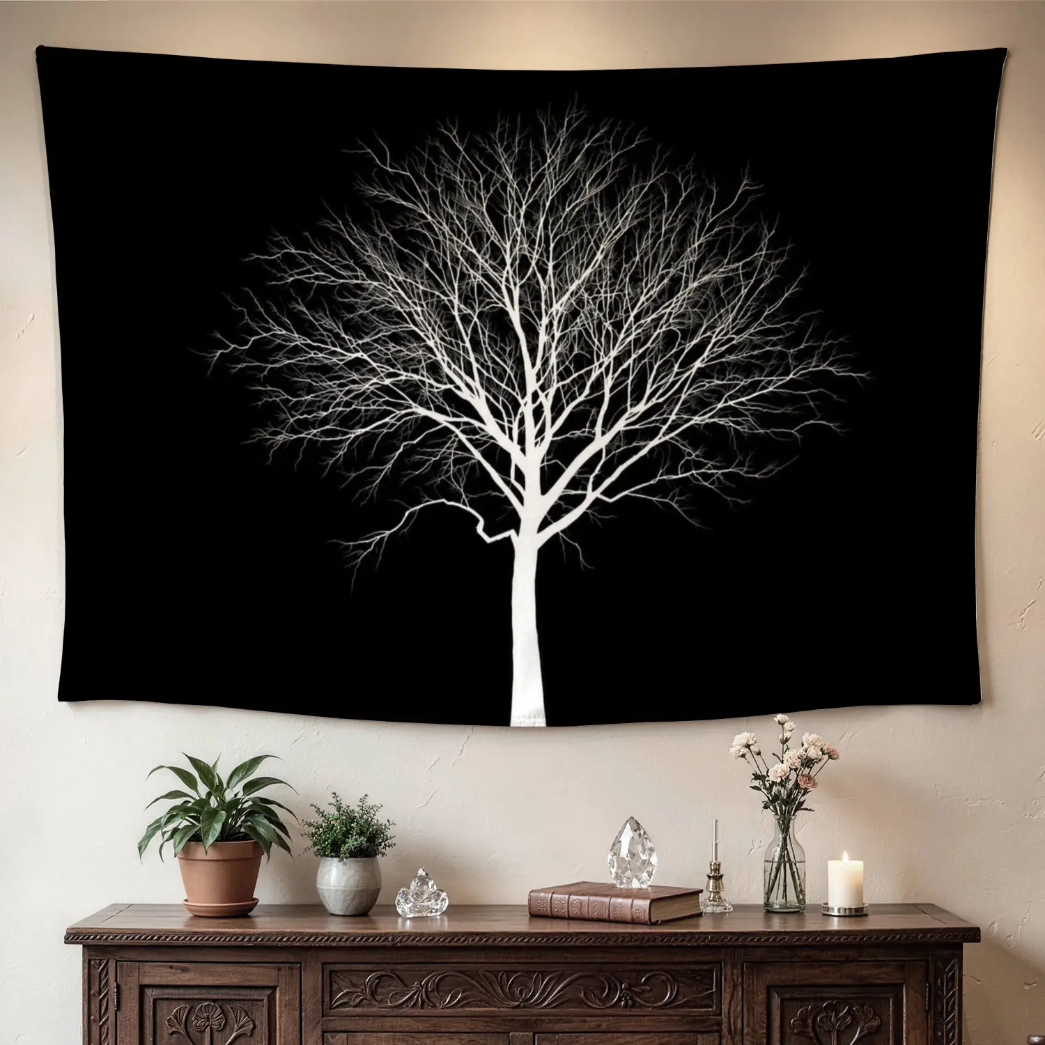 Minimalist Black and White Bare Tree Wall Tapestry - Large Horizontal Printed Polyester Wall Hanging Decor, Artwork for Living Room, Bedroom, No Installation Required, Indoor-Outdoor Room Decor Gift for Loved Ones