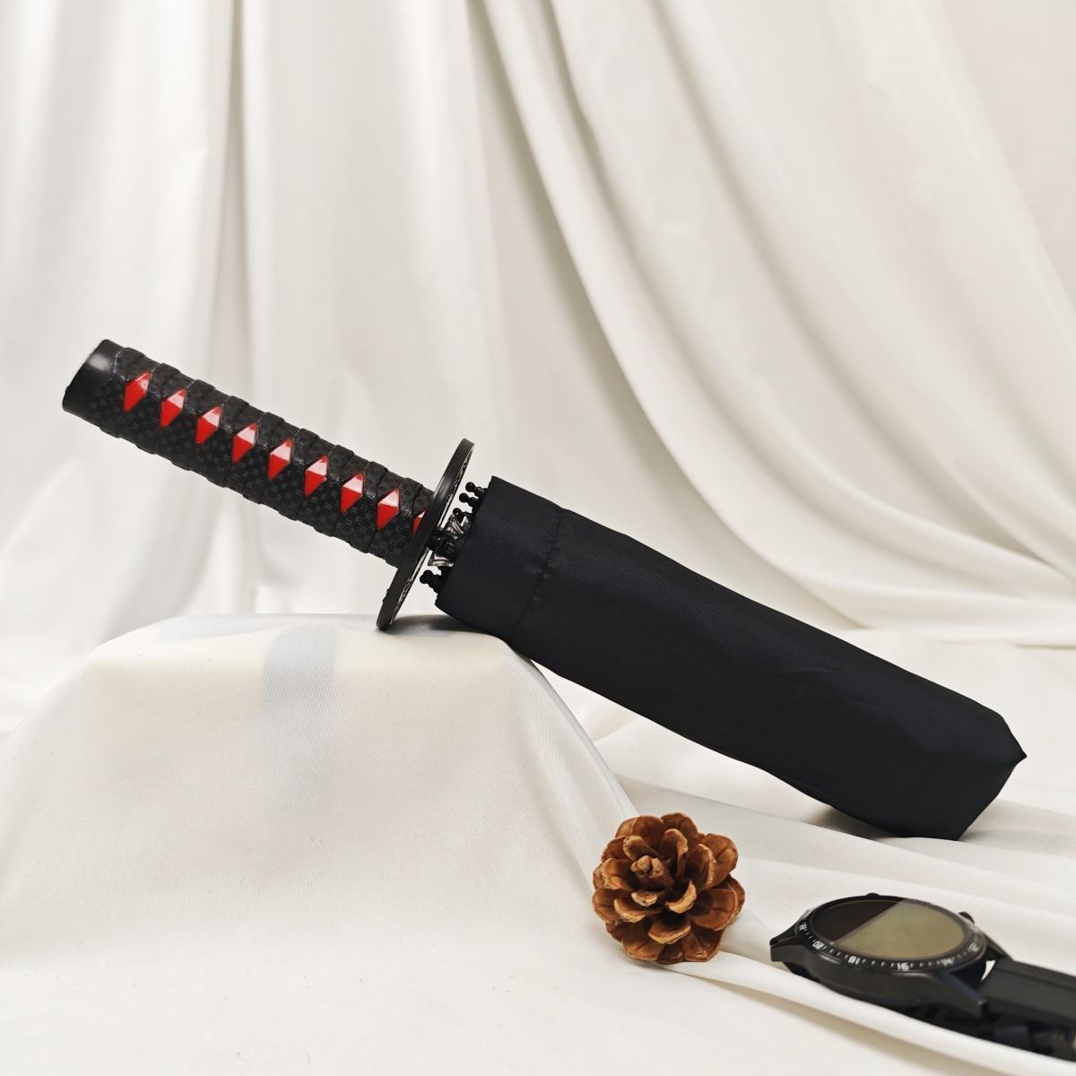 Samurai Handle Design Folding Manual Umbrella, Vintage Portable Windproof Rainproof Umbrella for Outdoor Travel, Durable and Compact for All Weather Conditions