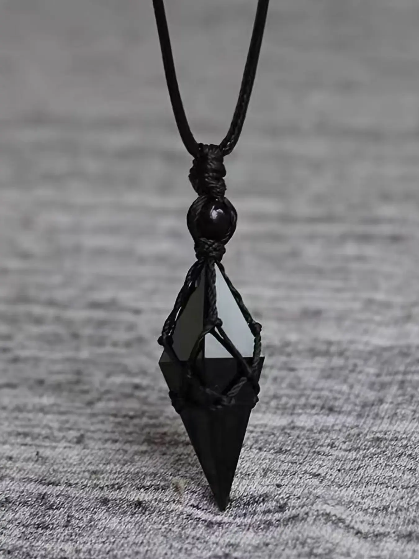 Natural Black Obsidian Double Point Crystal Pendulum Necklace, Wrapped Rope Crystal Pendant Necklace for Divination Chakra Healing, Healing Stone Pendant Crystal Jewelry Gift