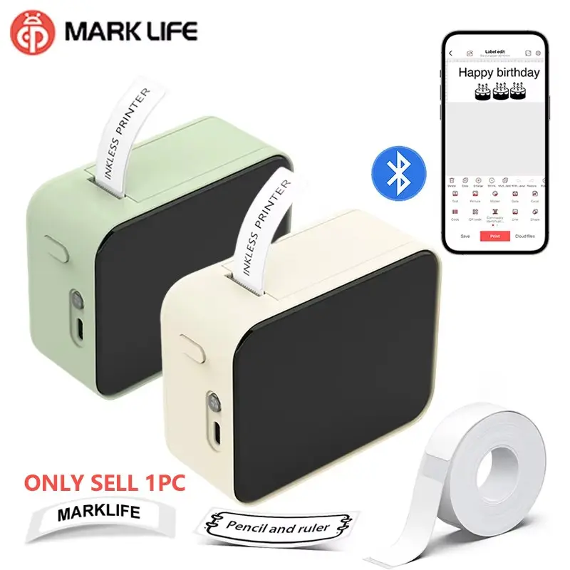 Marklife P15 Thermal Label Printer, Wireless Bluetooth-compatible Label Maker, Mini Printer, Inkless Label Printer, Supports Adhesive Labels, Similar to Niimbot D11/d110, Label Machine
