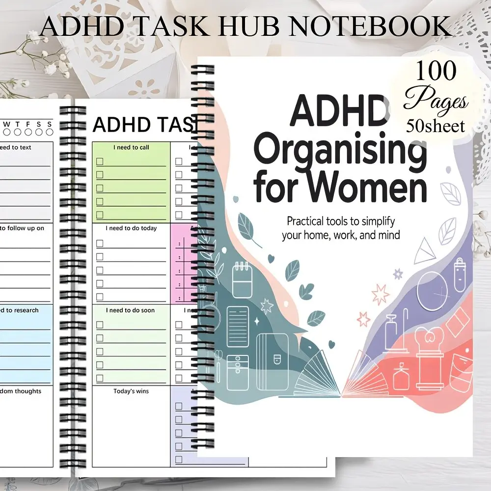 Adult Adhd Productivity Planner Notebook, Undated Daily Weekly Monthly Organizer, Pomodoro Technique, Task Lists, Focus Tracker, Color Coded, Bullet Journal Style