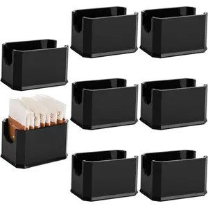 Set of 8 Sugar Packet Holder, Plastic Black Sugar Caddy for Restaurant, Sugar Bag Sweetener Packets Storage Container Box for Coffee Bar, Table