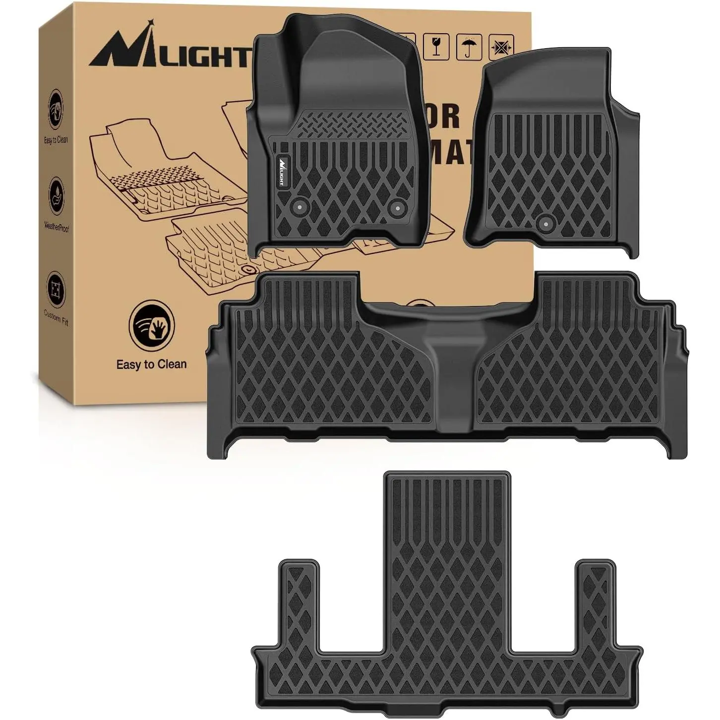 Nilight TPE Floor Mats - Heavy-Duty, All-Weather Custom-Fit Liners with Water Retention & Clips, Protects Interior for Chevy Tahoe, GMC Yukon Denali, Cadillac Escalade Bucket Seats 2021-2026