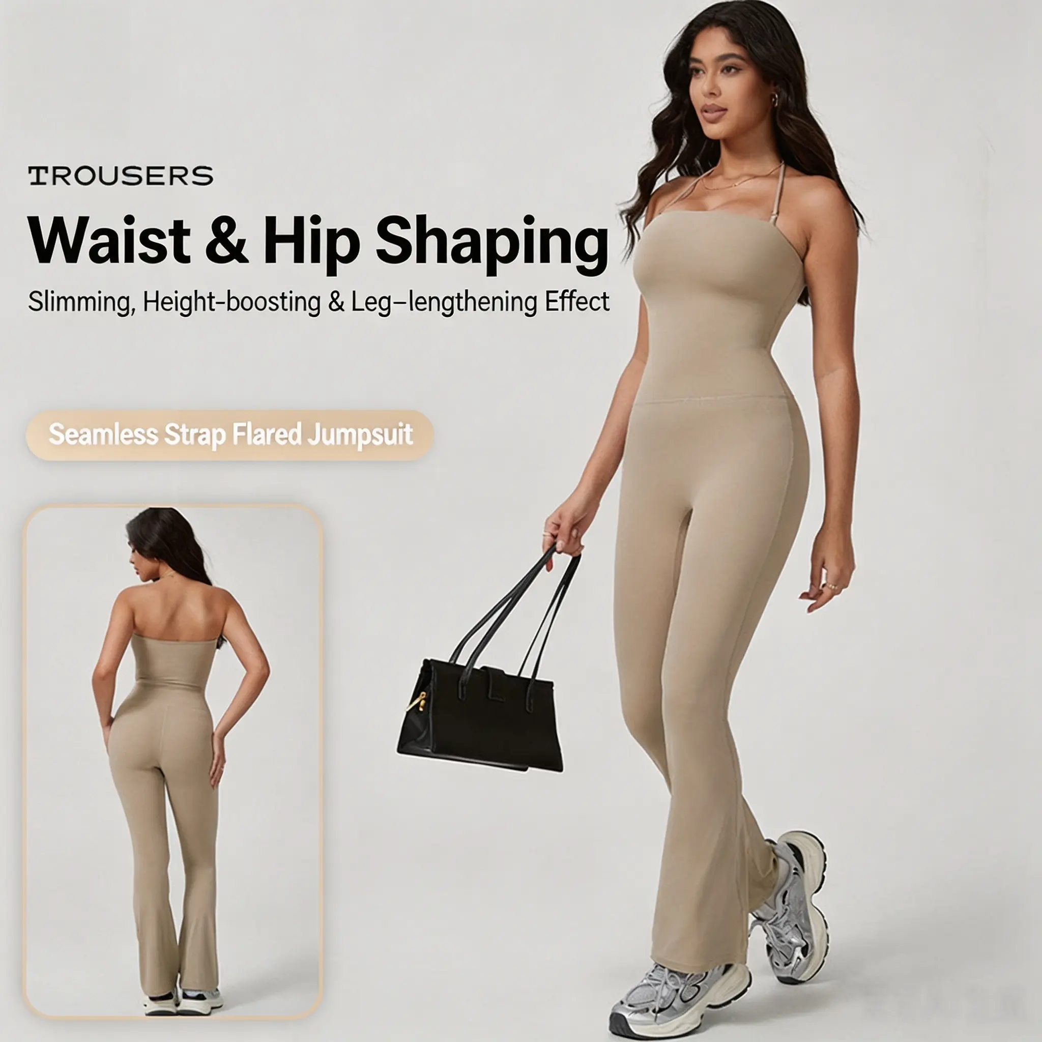 Women’s Seamless Strapless Tube Flared Yoga Jumpsuit, Contour Support Fit Stretch One Piece Bodysuit, Breathable Soft Activewear for Gym Pilates Daily sporty Casual fashion Outings