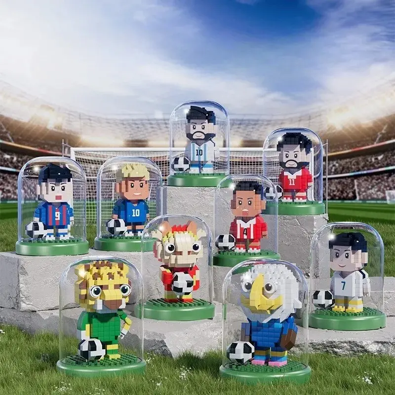 Football Themed Building Block Model, Sports Match Building Block Figure & Trophy Style Desktop Collectible Display Ornament