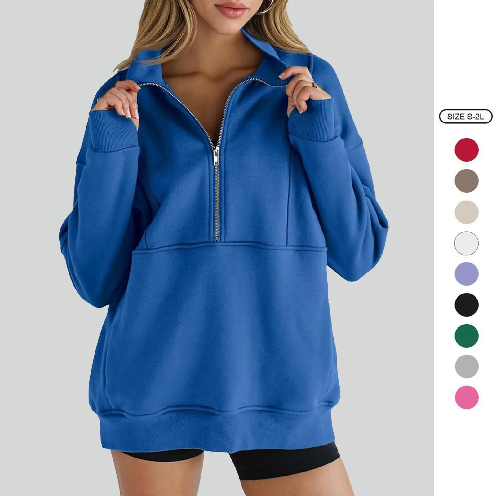 Imily Bela Women's Half Zip Sweatshirts Fleece Stand Collar Long Sleeve Thumb Hole Oversized Pullovers with Pockets