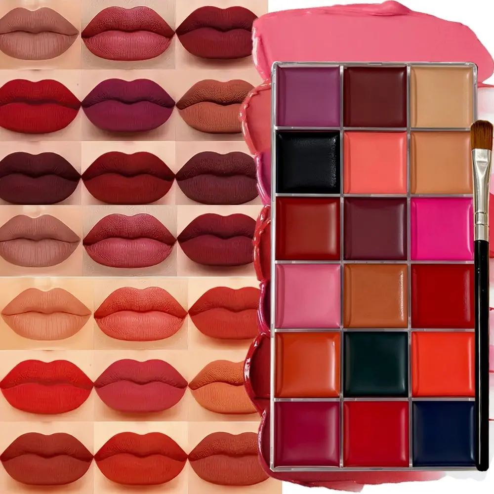 18-Color Lip Palette, Matte Lipsticks, DIY Lipstick & Lipgloss Mixing Palette, Matte Finish, Water-Resistant, Long-Lasting, Creamy Smooth Texture, Wear Alone or Mix to Create Your Own Shades, All-in-One Lip Kit