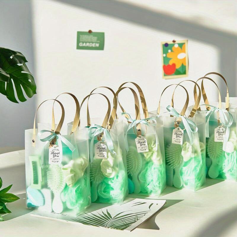 74pcs Party Shower Gift Set with Turquoise & Mint Green Elegant Packaging - Plastic/ Bath & Hair Care Kit with Headband Gift Bags - Durable & Easy-to-Assemble Bridal/ Shower Favors, Birthday Party Prizes