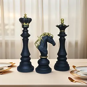 Three-Piece Gold Resin Chess Set, Luxury Home Decor, Ideal for Living Room, Perfect Gift for Holidays Like Christmas and Halloween