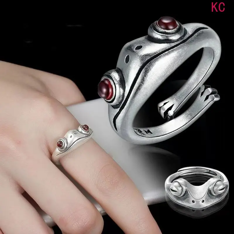 Vintage Frog Shaped Adjustable Open 925 Silver Ring For Men And Women, Creative Trendy Statement Finger Jewelry For Daily Outfits