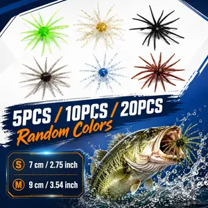 5/10/20PCS Soft Plastic Spider Octopus Fishing Lures, S/M Realistic Sea Urchin Bass Baits, Flexible TPE Finesse Worms for Drop Shot, Wacky Rig & Neko Rig, Fishing Gear