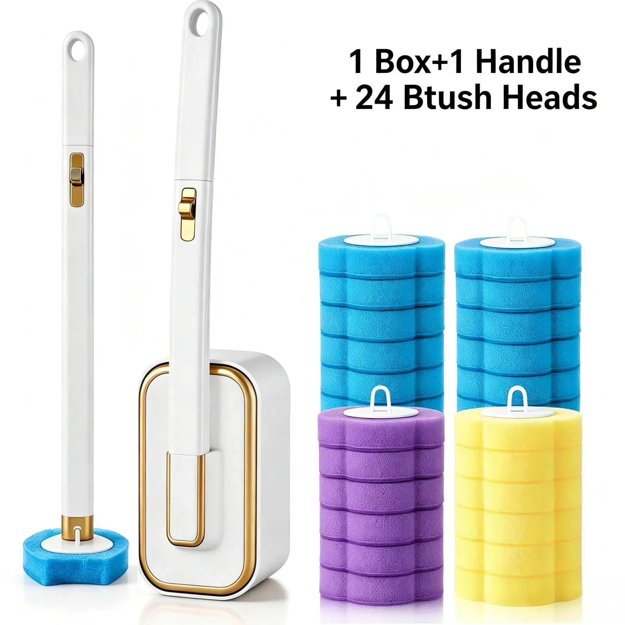 White Wall-Mounted Disposable Toilet Brush Cleaner Set with Auto-Flip Function, 24PCS Disposable Refills, Storage Box Included, Versatile Bathroom Cleaning Tool for Toilet, Bathtub, Auto-Flip / White