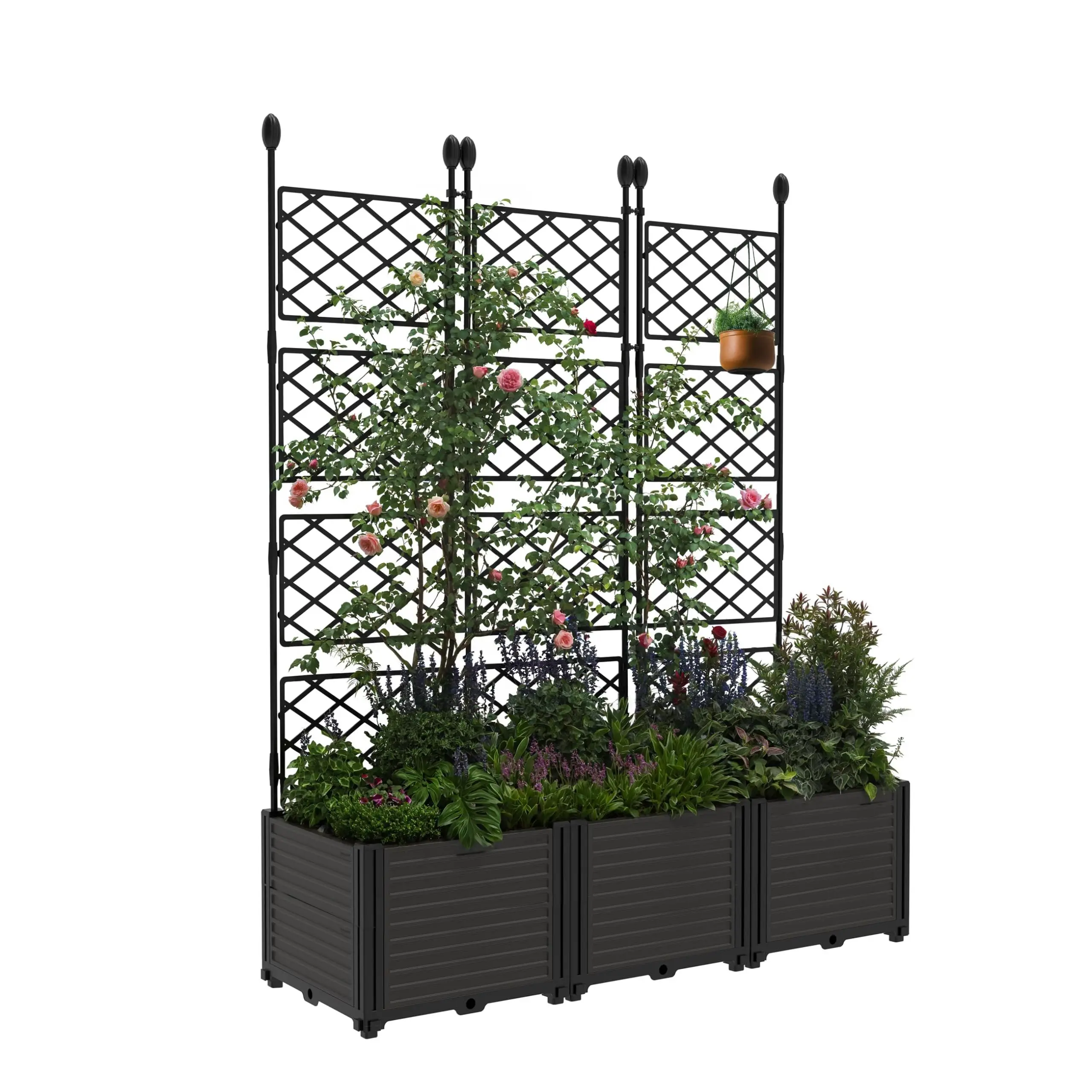 Privacy Trellis Planter Box Set – Deep-Rooted 3, 4 & 7-Panel Vertical Garden Screen – PP Planters with Climbing Frame, 63 in Tall, 49.6 in to 115.7 in Long