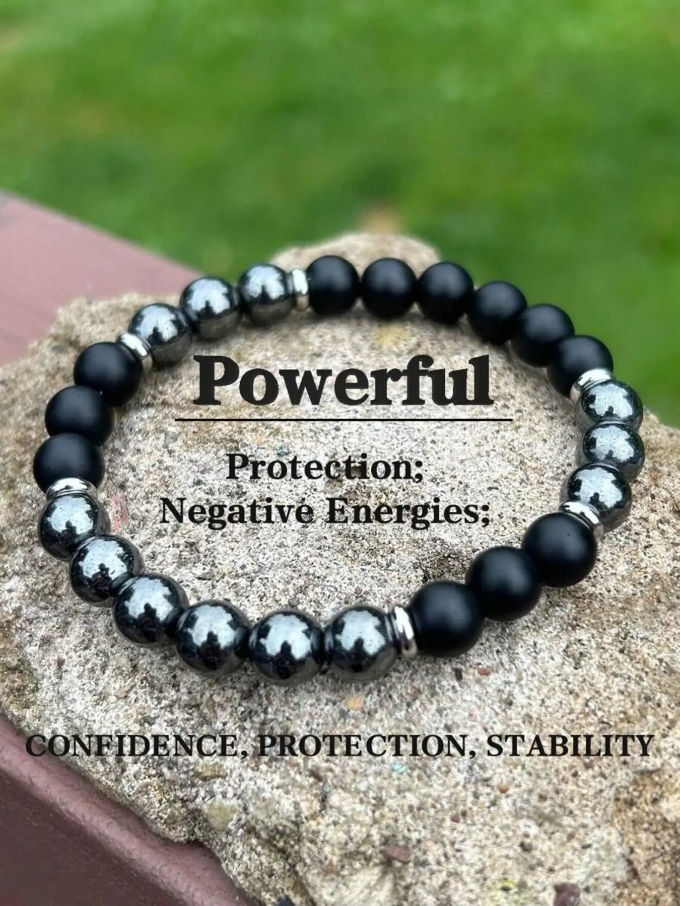 1pc Men's Powerful Protection Bracelet- Black Obsidian & Hematite Release Fear, Negative Energy, Strength, Bohemia Style Yoga Meditation Jewelry Gift