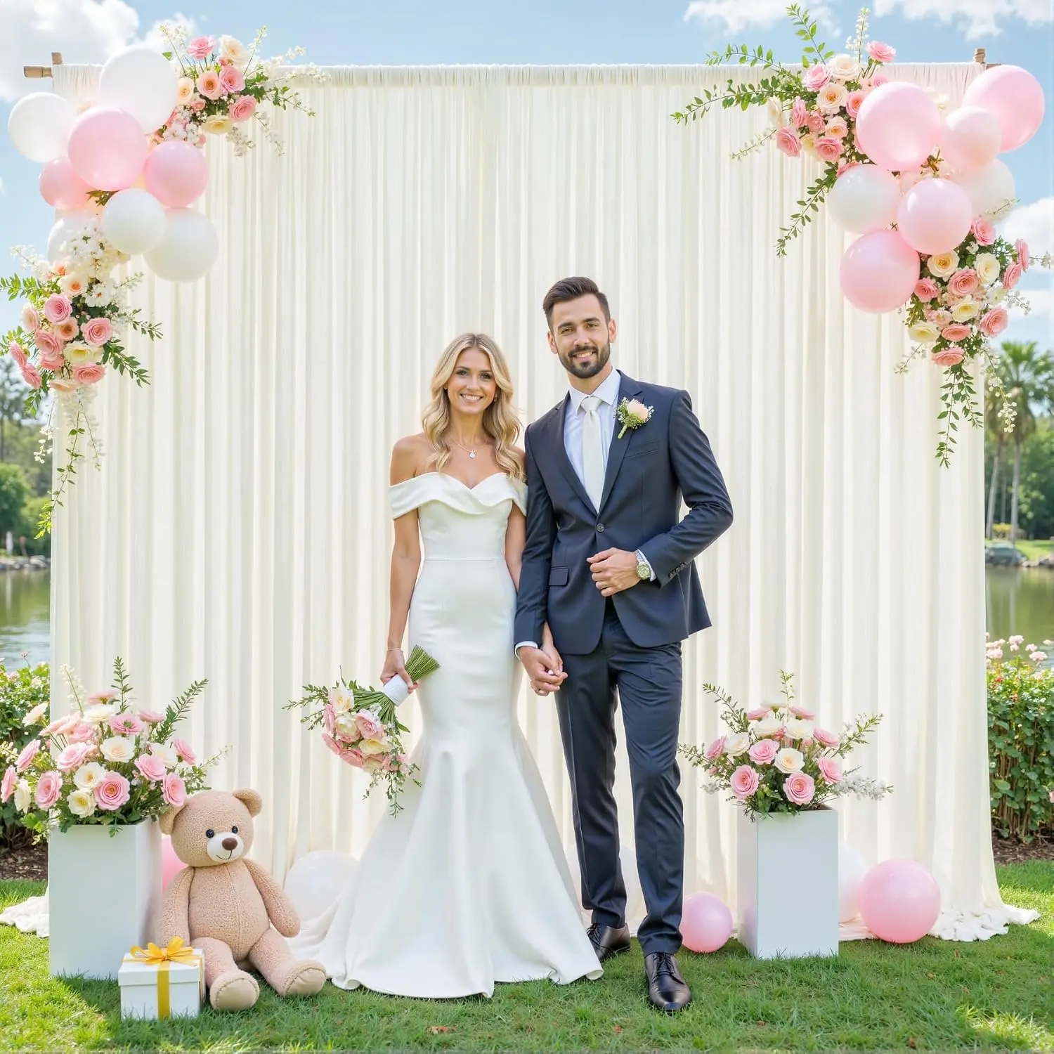10ft x 10ft Ivory Backdrop for Wedding Ivory Wrinkle Free Backdrop Drapes Panels for Parties Baby Shower Bridal Shower Birthday Photo Photography Background Decoration