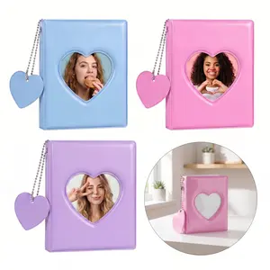 Heart-Shaped Mini Photo Album 32 Pockets, Portable Photo & Card Storage Case, Cute Memory Collection Book for Friends Family Birthday Holiday Gifts-YY0