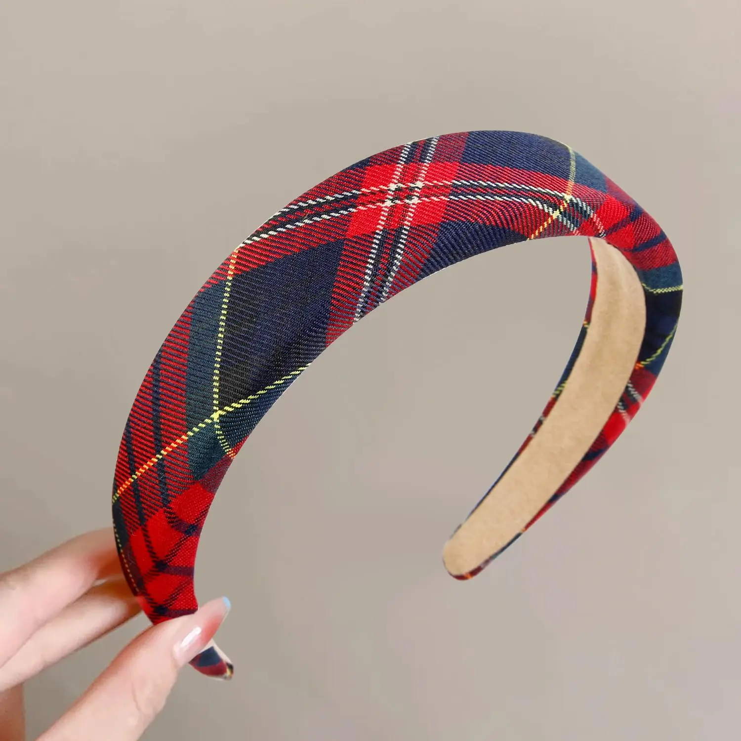 Women's Vintage Red Padded Thin Plaid Headband - Thin Headbands, Vintage Red Hairband, Teen Female Hair Accessory