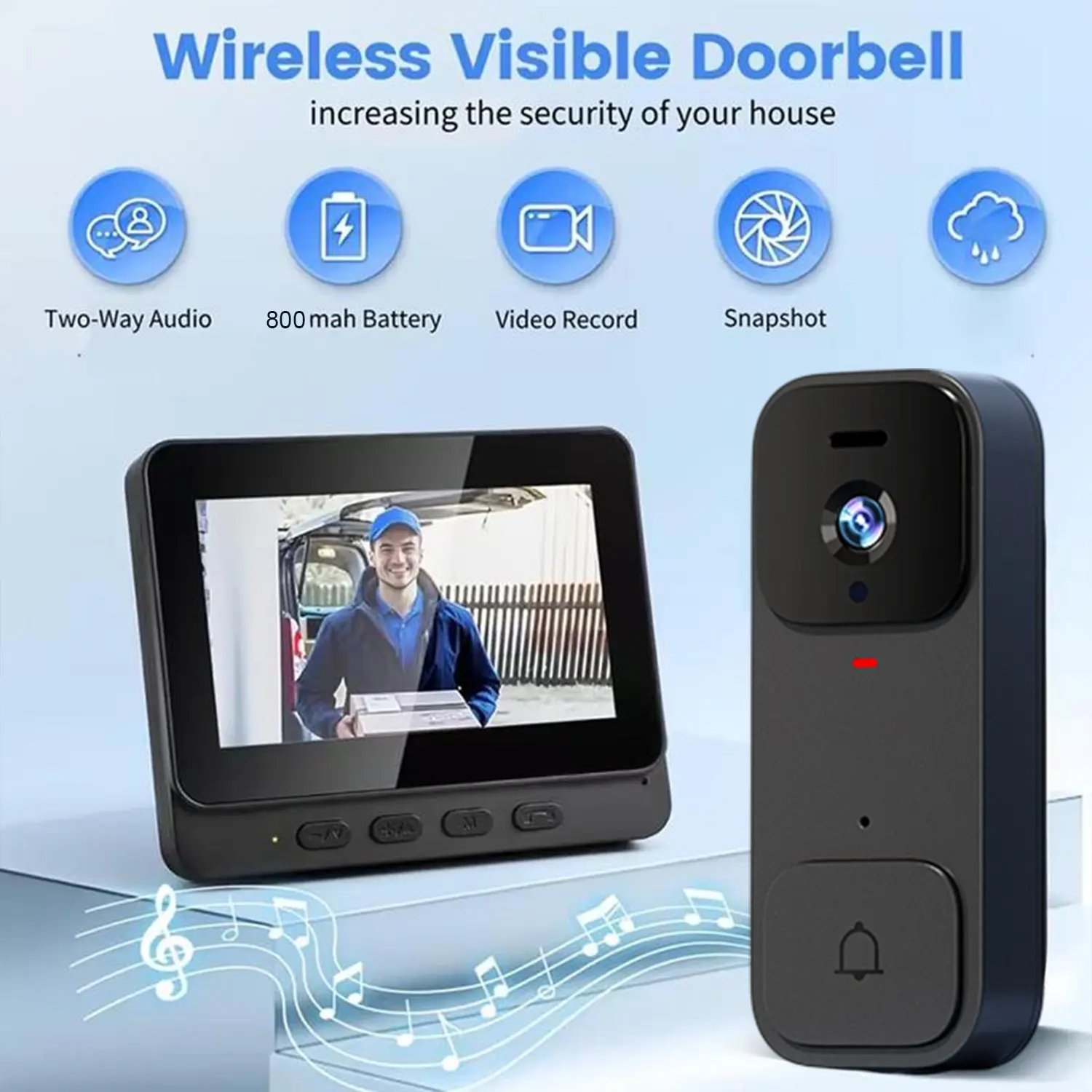 X7 Smart Video Doorbell, 4.3 Inch Color Screen, HD Video Intercom, Long Battery Life, No Internet Needed, Two-Way Audio, Home Use