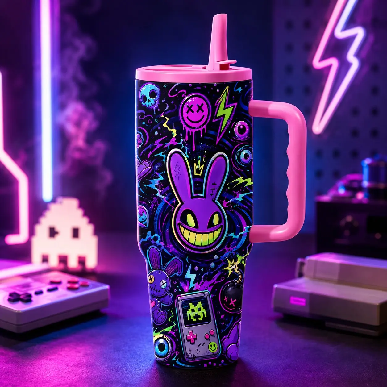 1 Pc 40oz The Amazing Digital Circus Colorful Cartoon Insulated Tumbler with Handle, Portable Double Wall Vacuum Travel Mug, Cute Character Design Coffee Cup, Perfect for Office, School, Travel, Daily Use, Birthday, Christmas & Holiday Gifts