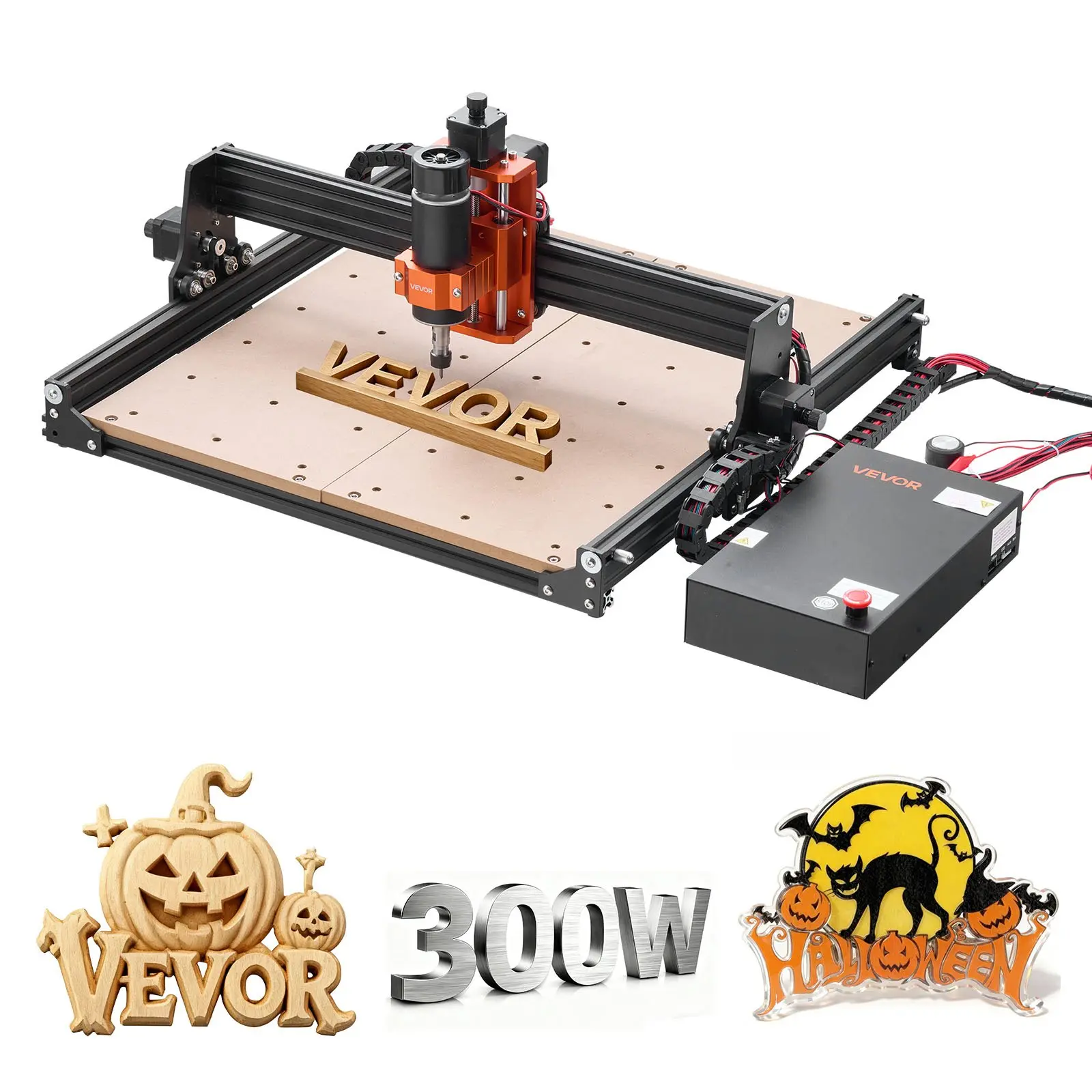 VEVOR 3-Axis CNC Router Machine, 300W Spindle, 15.75x15.75x2.36 Inches Working Area, Offline Controller, Aluminum Alloy Structure, for Wood Acrylic Carving Cutting, 3-Axis Router