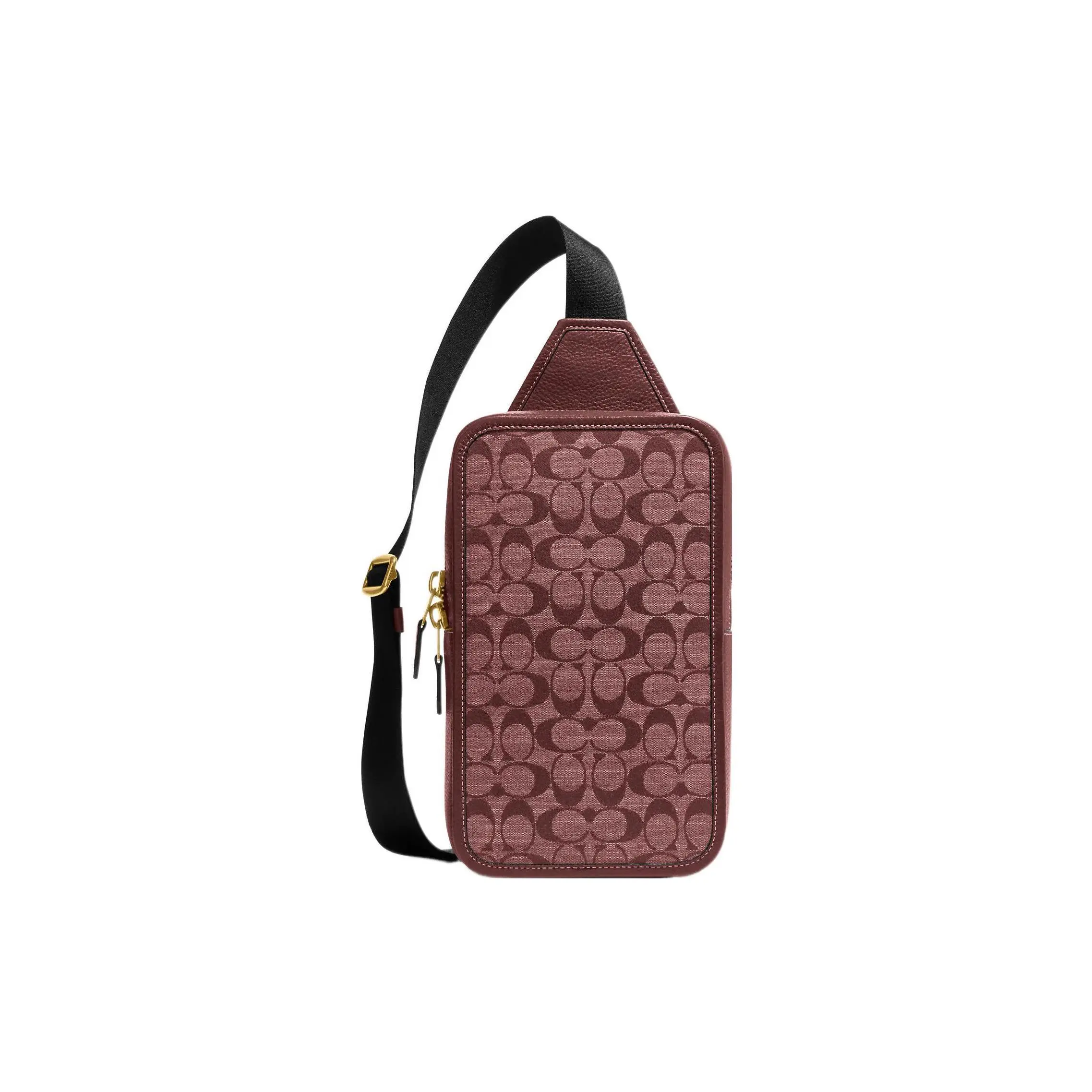COACH Sullivan 16 Classic Monogram Canvas and Pebbled Leather Zip Top Backpack – Small, Men’s, Burgundy