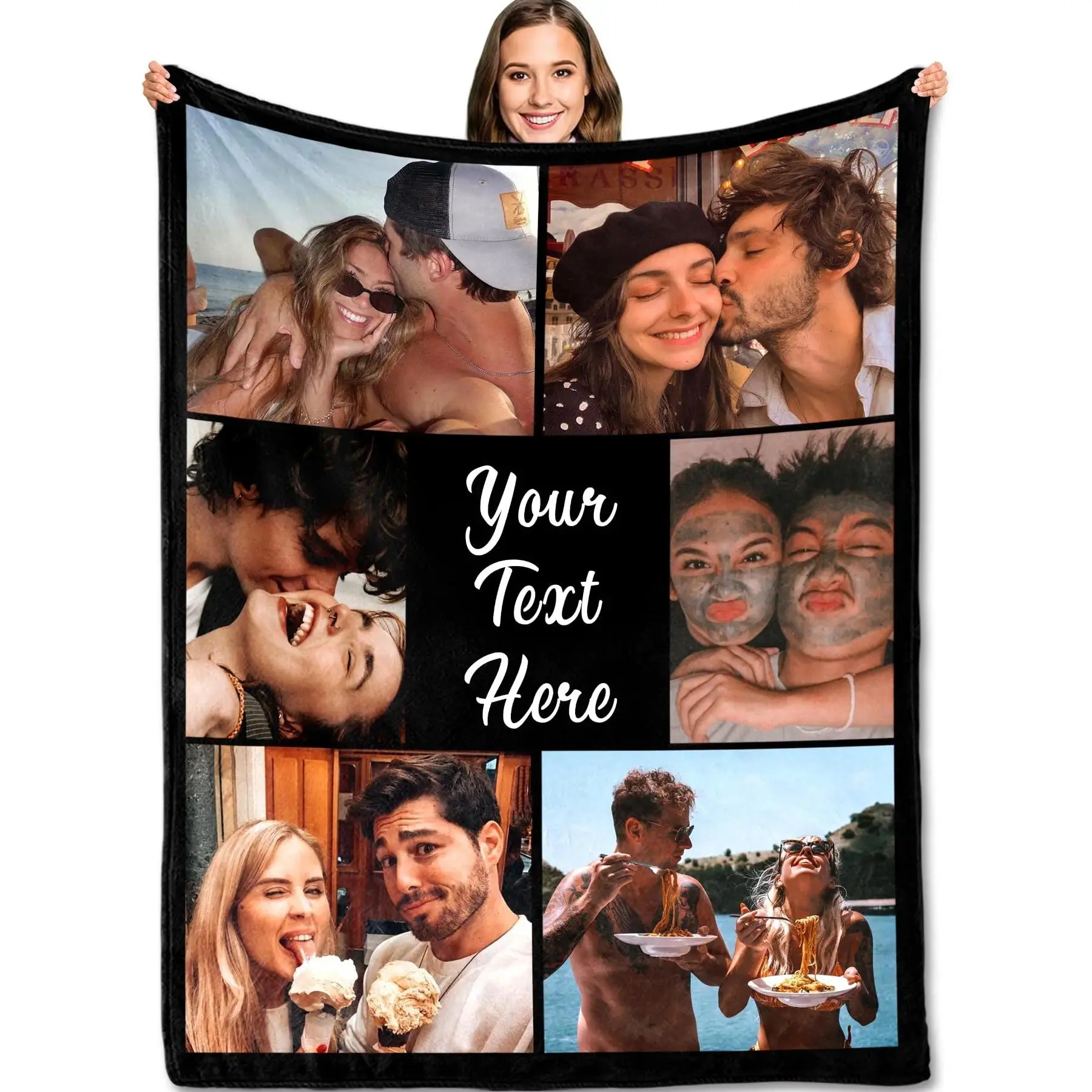 MANMANDE SHOP, Custom Photo Blanket with Text, Fast Next Day Shipping, Personalized Pictures Flannel Throw, Blanket for Husband, Wife, Boyfriend, Girlfriend, Perfect Valentine's Day, Birthday, Mother's Day Gift