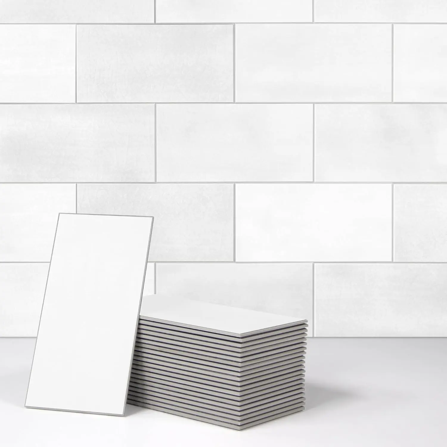 100-Sheet Subway Peel and Stick Backsplash Tile, 6" x 3" White  Stone Composite  Looks Self Adhesive  Wall Tile, Stick  Tiles for Kitchen Bathroom Shower Fireplace