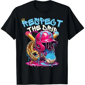 Baseball Drip Ice Cream Drip Youth Boys Baseball T-Shirt - Cotton Fabric Youth Boys Girl T-shirt