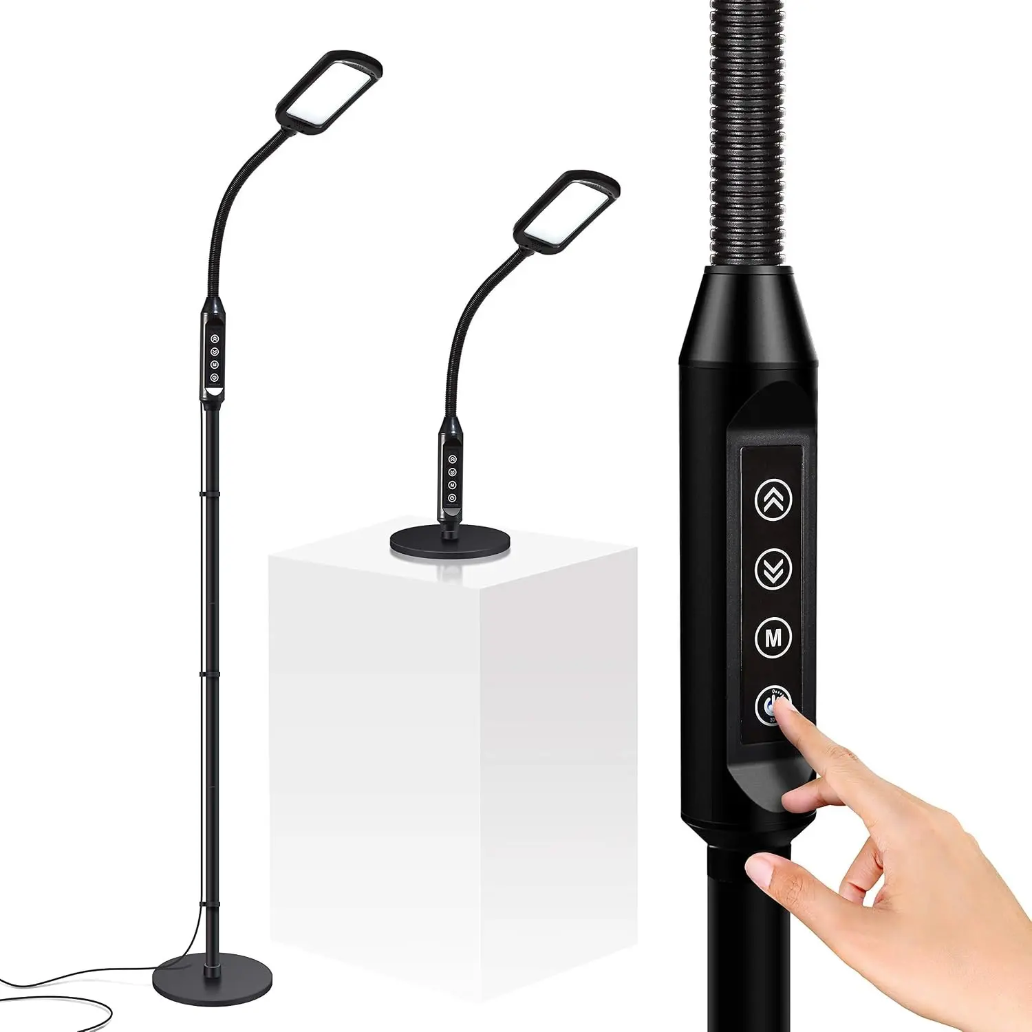 Litespan 2-in-1 LED Floor & Desk Lamp, Adjustable Height, Shades, Neck, Esthetician Light for Lashes, Portable Gooseneck Standing Lamp for Living Room, Dorm, Table