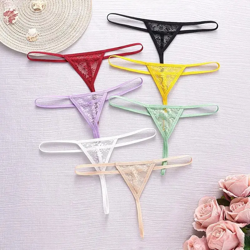 Women's Lady Sheer Lace G-String Panties - 7-Pack Low-Rise T-Back Thongs, Sensual Lingerie Women, Intimate Gifts, 7Pcs, Fashion