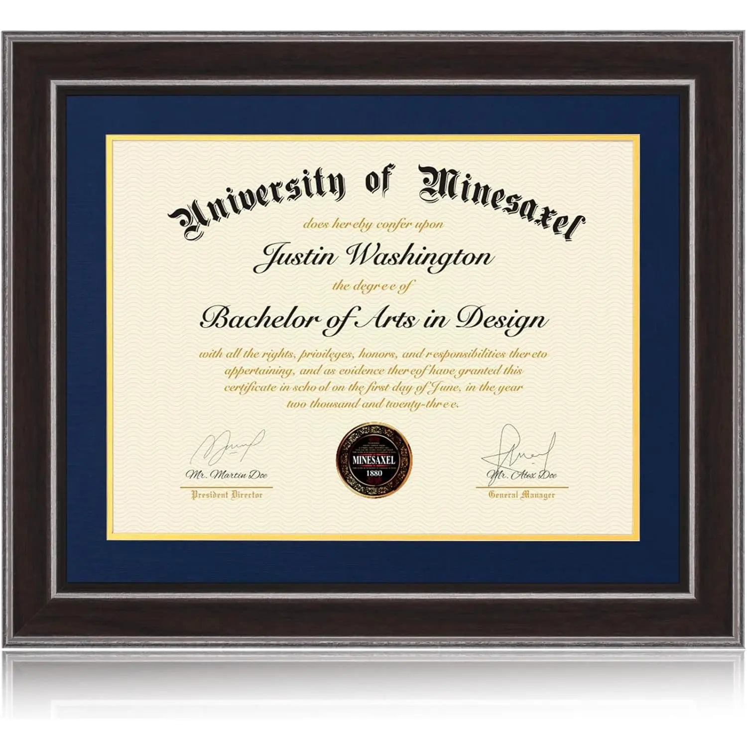 16x20 Diploma Frames 12x16 with Blue Mat - Walnut Wood Finish Shatter-Resistant Glass for Wall Mounting Gift for Graduations & Professional Certificate (1 Pack)