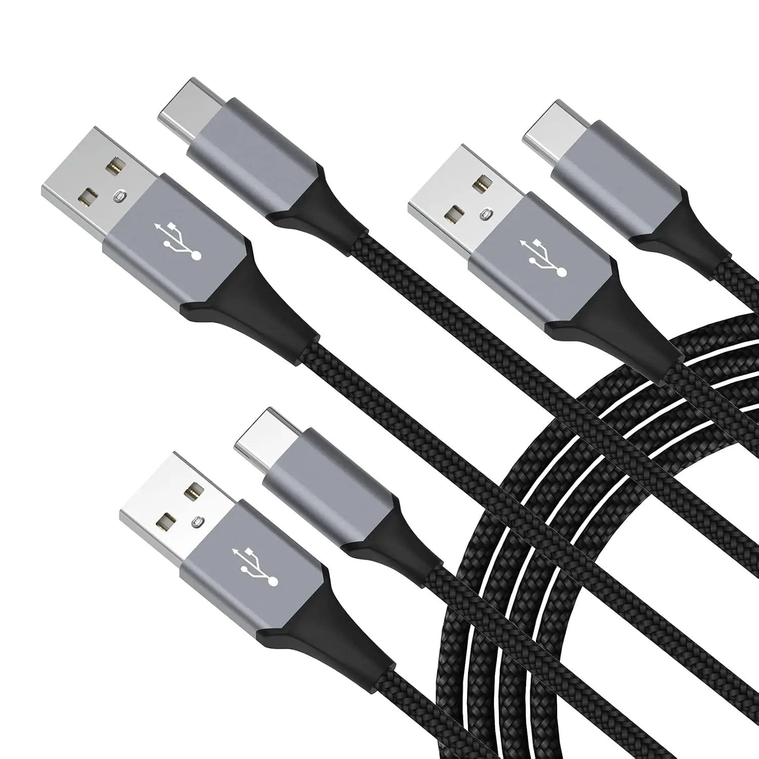 USB-C  3-Pack (3ft/6ft/6ft), USB A to USB-C   Cord, Nylon Braided, Compatible with 17/16/15 Pro Max ,Galaxy and Other Type-C Devices - Black
