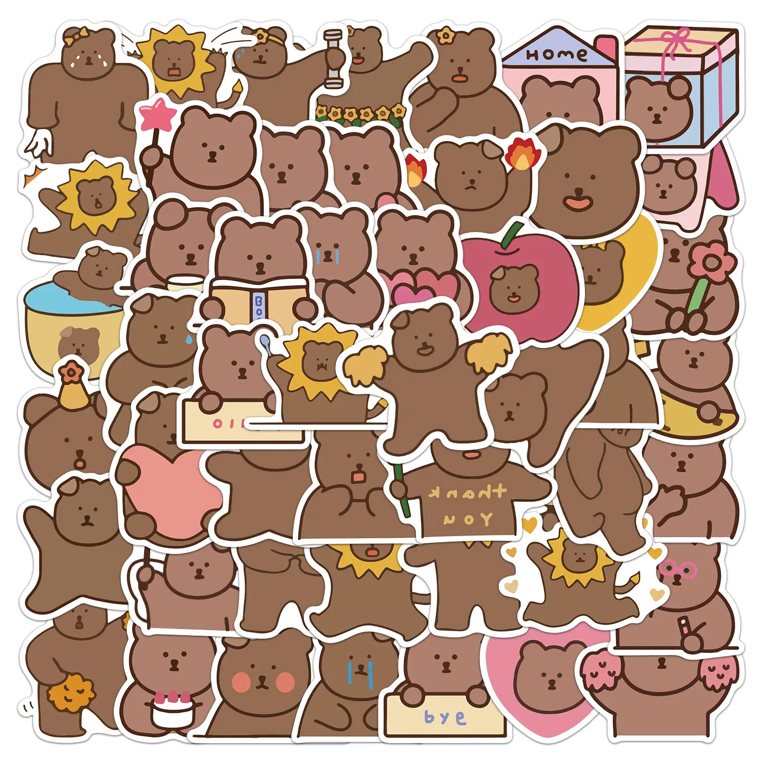 50pcs Brown Bear Stickers - Office Supplies - Suitable for Sticking on Scrapbooks, Diaries, Laptops, Water Bottles, Cars, Etc. - Creative Birthday Gift