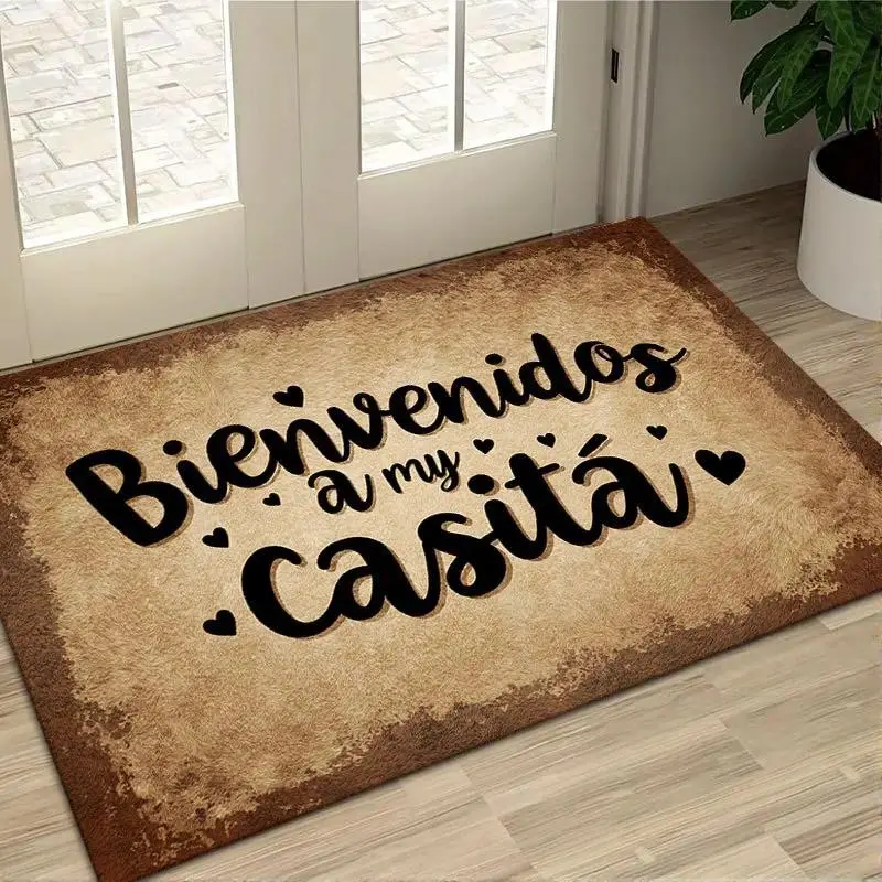 Welcome To My Home Spanish Welcome Mat, Vintage Stylish Floor Mat, Kitchen Home Decor Doormat, Non-Woven Surface with Rubber Backing