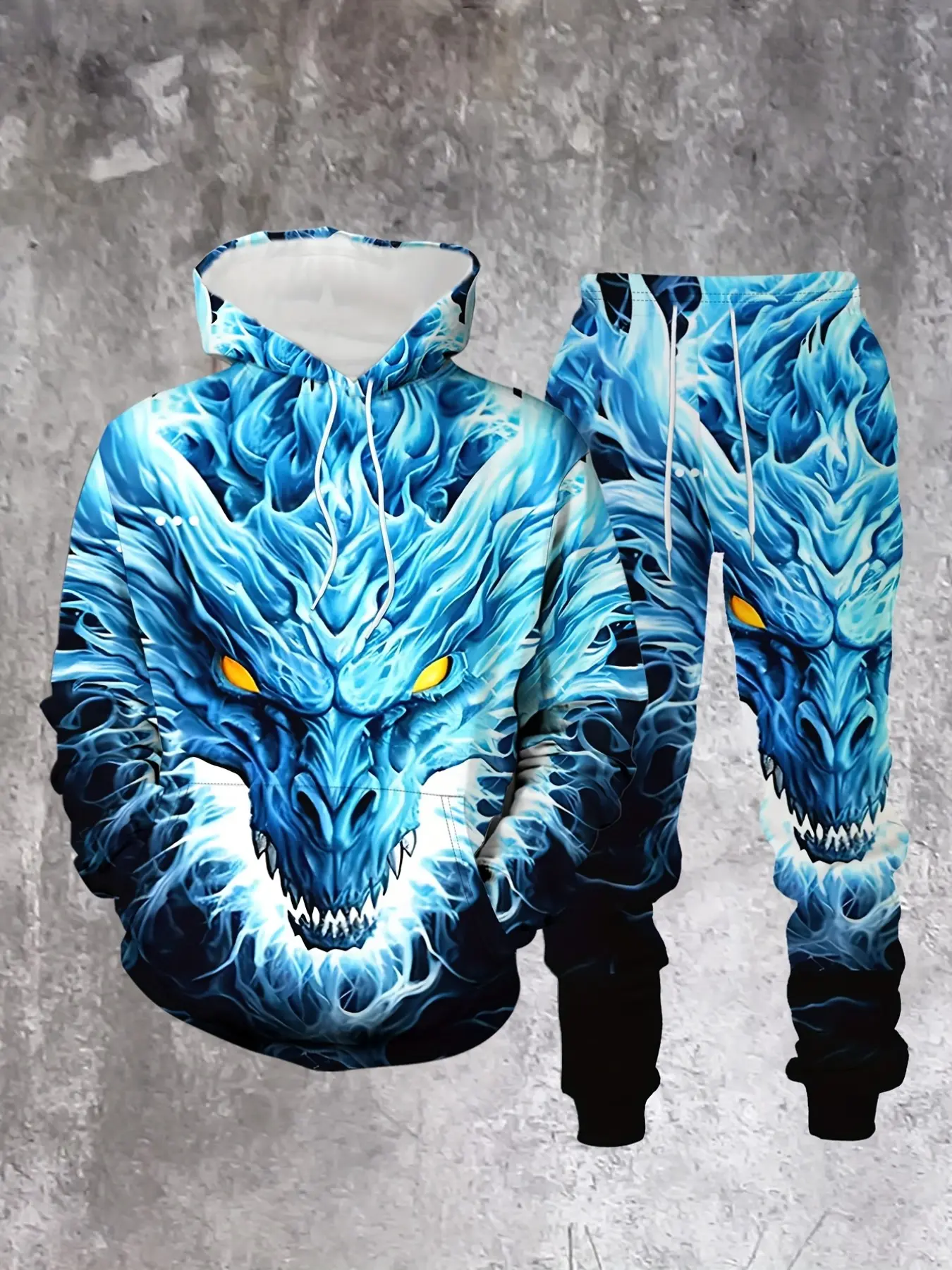 Men's 3D Dragon Print Hoodie Set, Casual Long Sleeve Fitted Top & Ankle-Length Pants, All-Season Dark Style Fashion