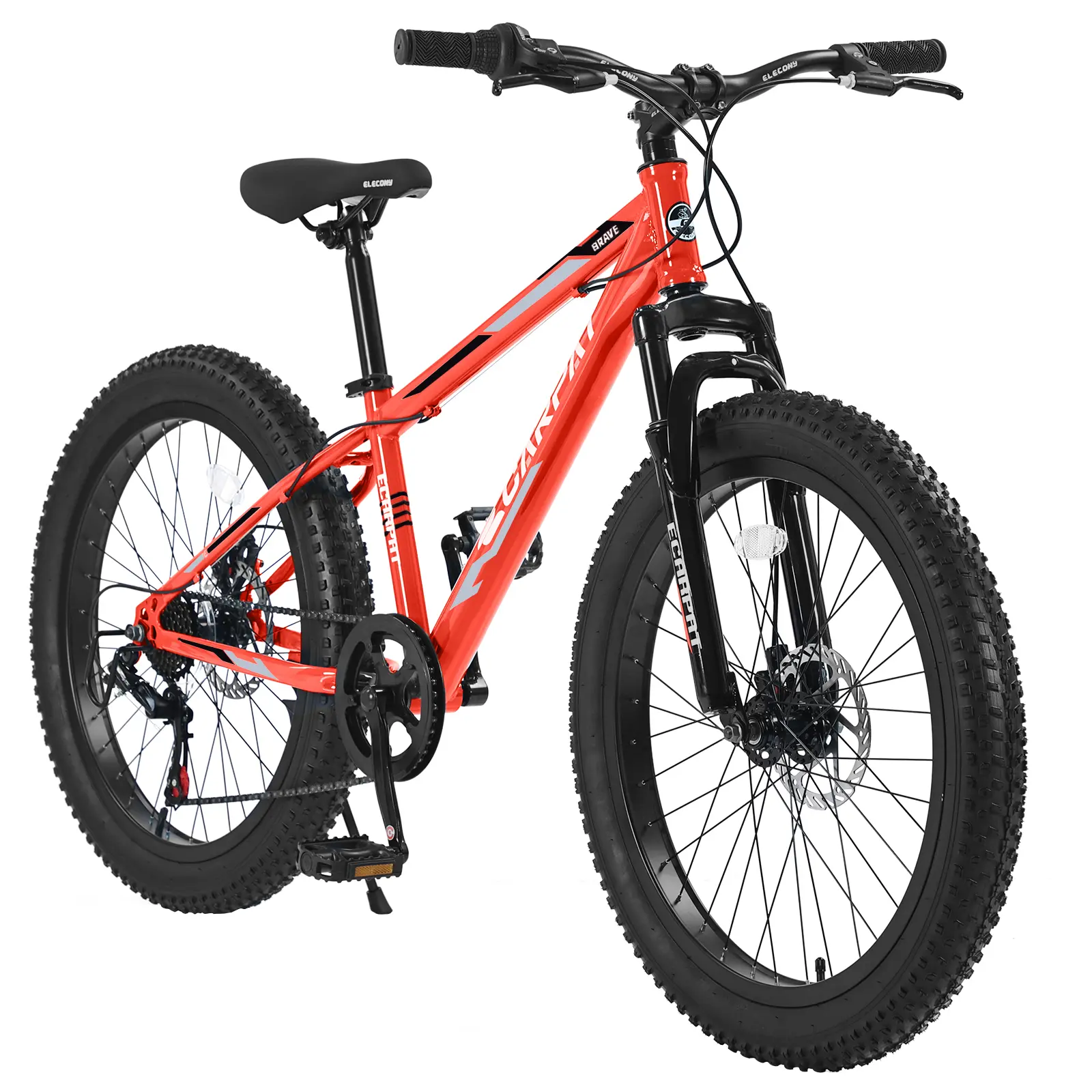 ARCH Elecony Unisex 24-Inch Fat Tire Mountain Bike for Adult Youth - American Design, Full Shimano 7-Speed, Dual Disc Brakes, High Carbon Steel Frame, Front Suspension, Orange, Off-Road Trail Urban Commuter Bicycle, Off-Road Trails