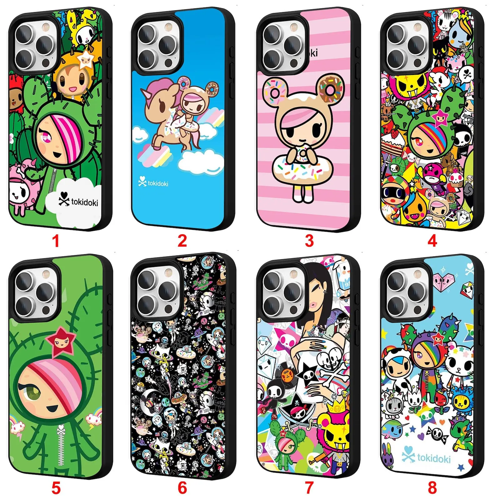 Tokidoki-style cute iPhone cases, compatible with the iPhone 11–17 Pro Max/Plus series and Samsung Galaxy S23–S25 series.
