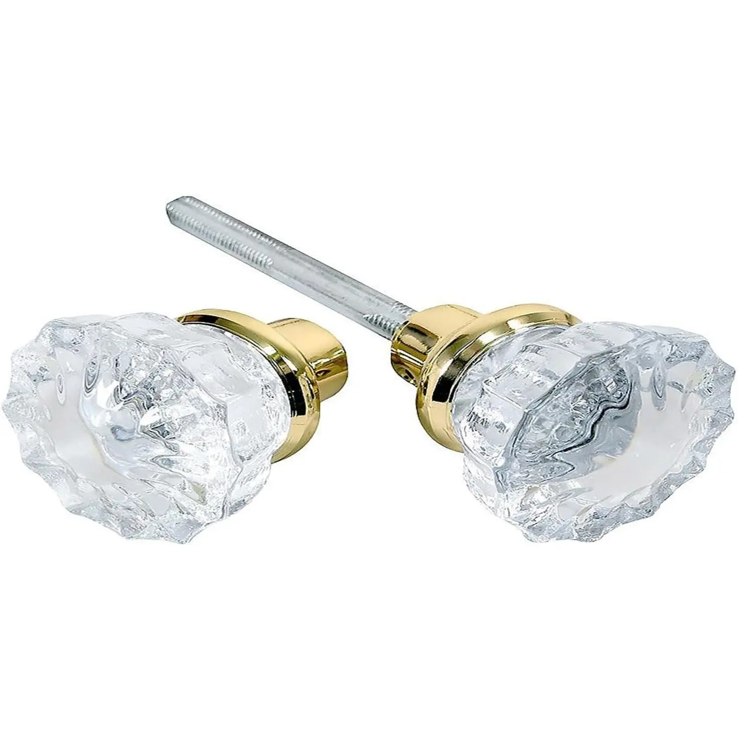 Crystal Glass Door Knob Replacement Set for Mortise Lock, Brass Finish BaseGift