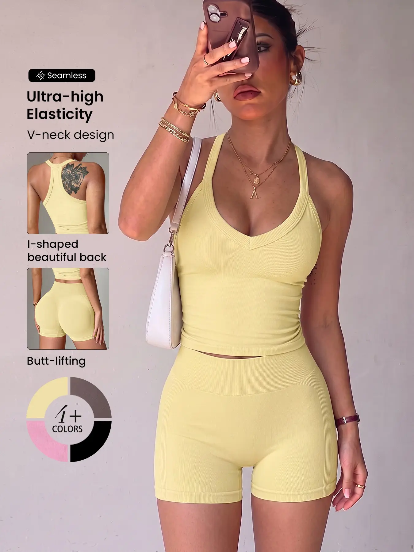 Women's Yoga Set, Tight-Fitting Elastic Breathable Sports Bra & Shorts, All-Season Sportswear, Natural Waist Design, Sporty Comfy Clothes Set, Shorts Athletic Set, Exercise Clothing Set