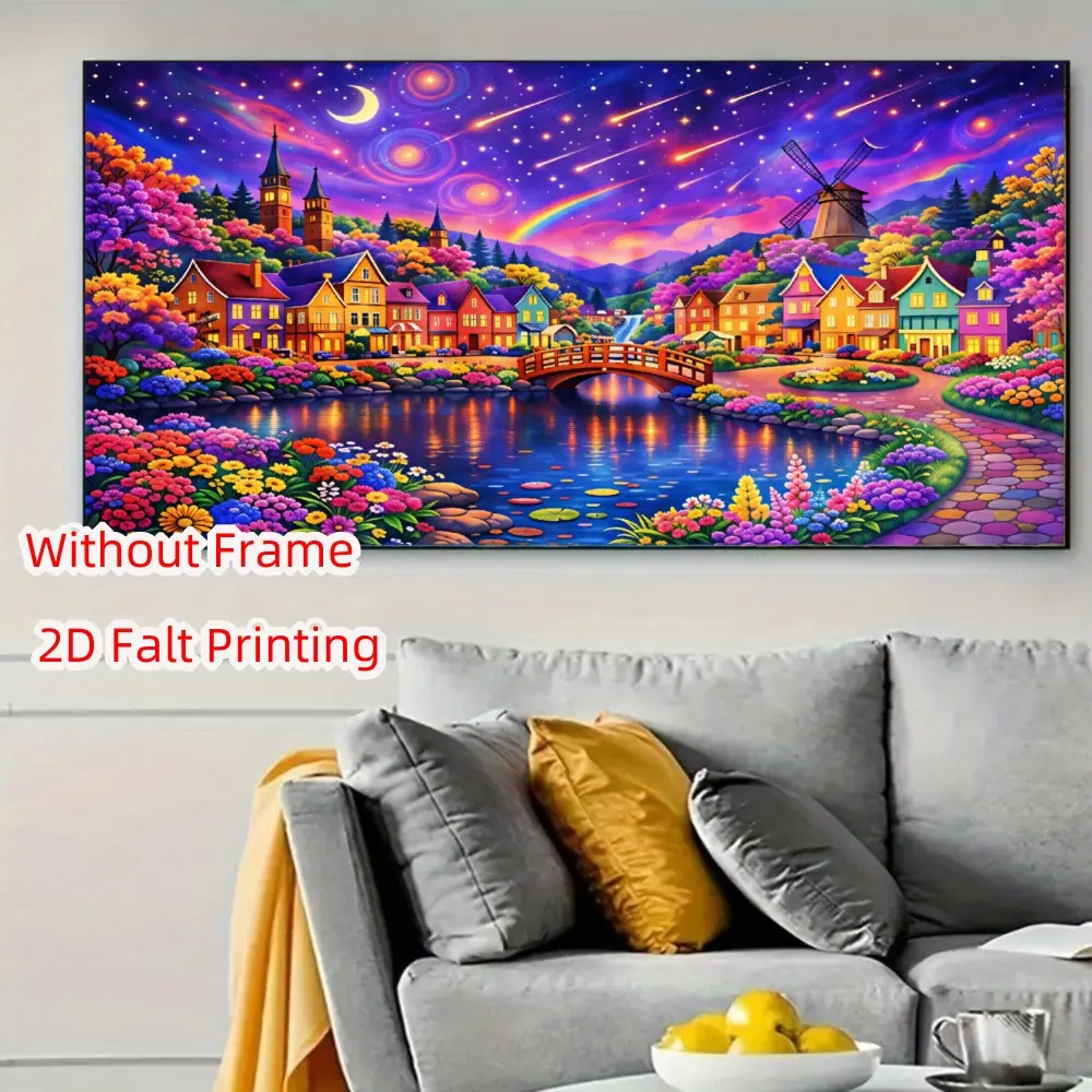 Large Size Diamond Painting Kit, Fantasy Town Landscape, DIY Full Round Diamond Art, Home Decor for Living Room, Bedroom, Hallway, Perfect Gift
