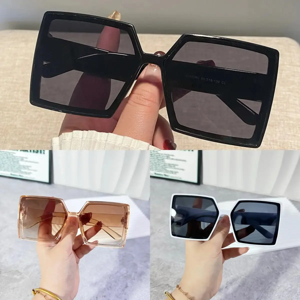 3-pack 2026 New Fashion Ins Style Street Style Square Frame Sunglasses Anti-Ultraviolet Trend European American Cross-Border Large Frame Sunglasses Unisex high negative glasses Vintage Thin Horn Rimmed Glasses Blue Light Blocking Anti-Eyestrain Glass