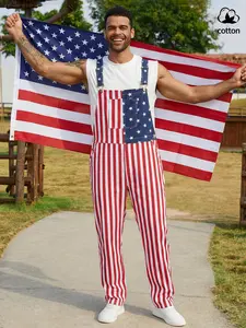 Independence Day Must-Have: Adjustable Flag Belted Overalls Pants, Couples' Patriotic Style Outfits, Eye-Catching for Summer, Unisex Design, Striped Flag Print