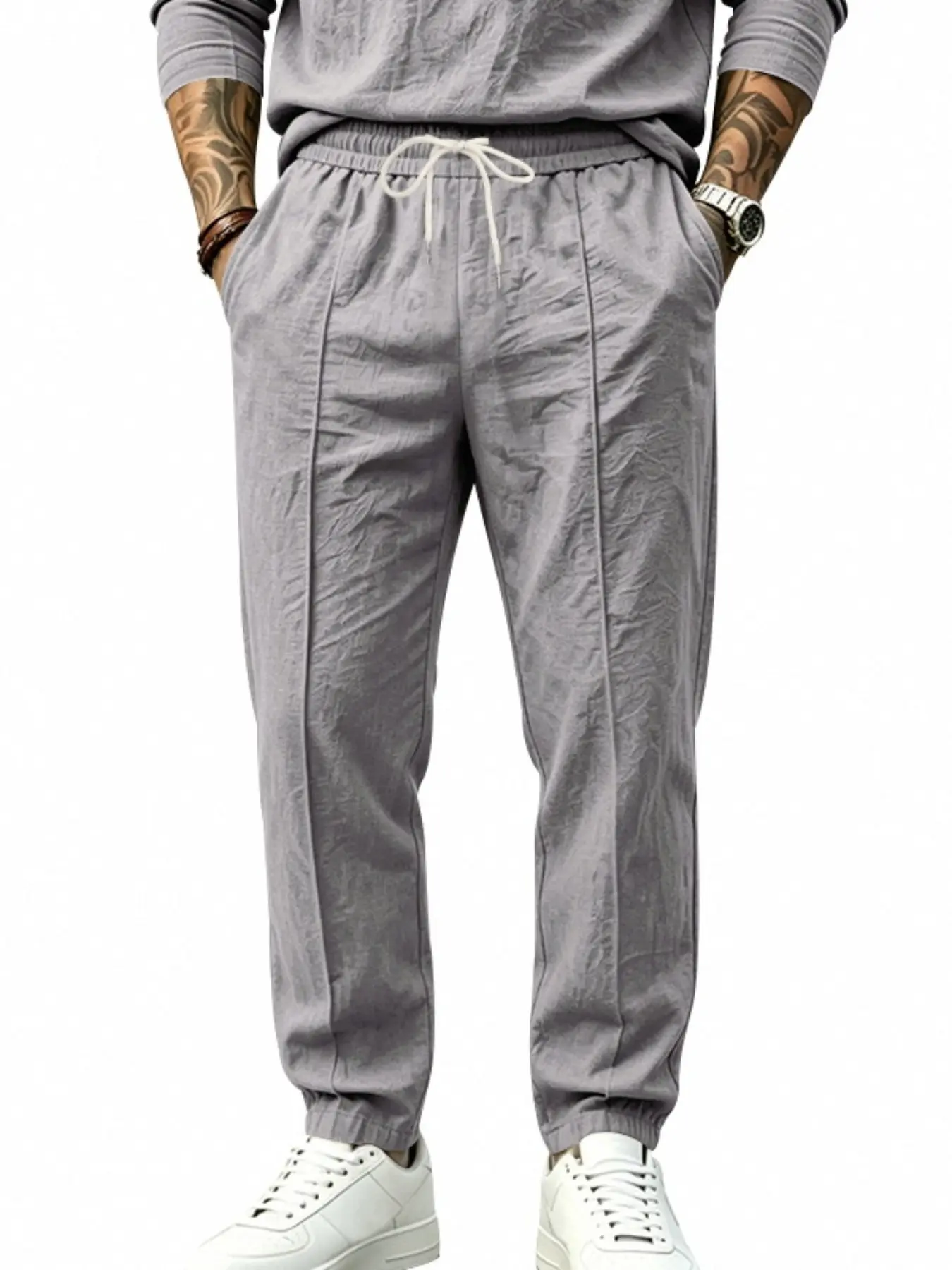 Men's Linen Jogger Pants, Elastic Drawstring Waist Front Seam Tapered Trousers, Lightweight Breathable Casual Loose Fit Pants for Summer Beach Daily Wear Multiple Colors, Casual Fit Bottoms