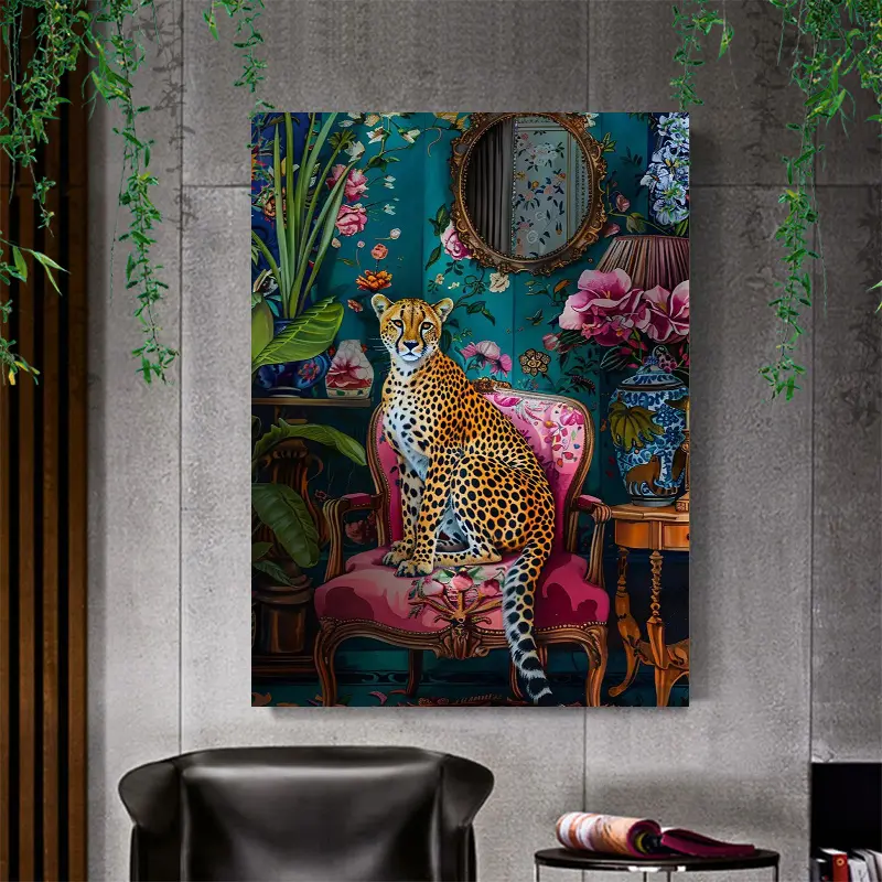 Leopard Animal Motif Wrapped Canvas Artwork - 1.2 in Thick Wood-Framed Waterproof Plant Print, Home Decor Wall Art, Box Packed for Gifting, Living Room/Bedroom Decoration