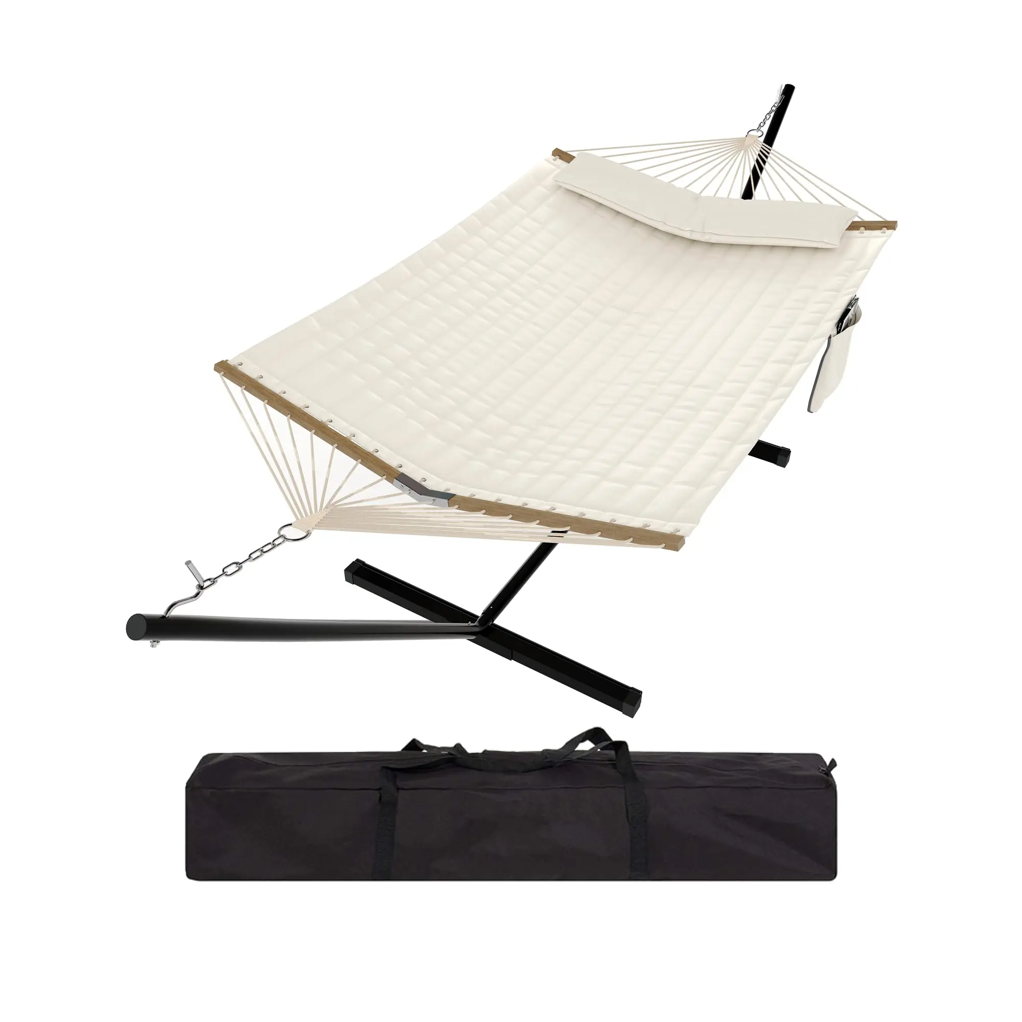 Double Hammock with Stand 450 lbs Capacity,Portable with Carry Bag Weather Resistant for Patio, Garden, Backyard and Camping use