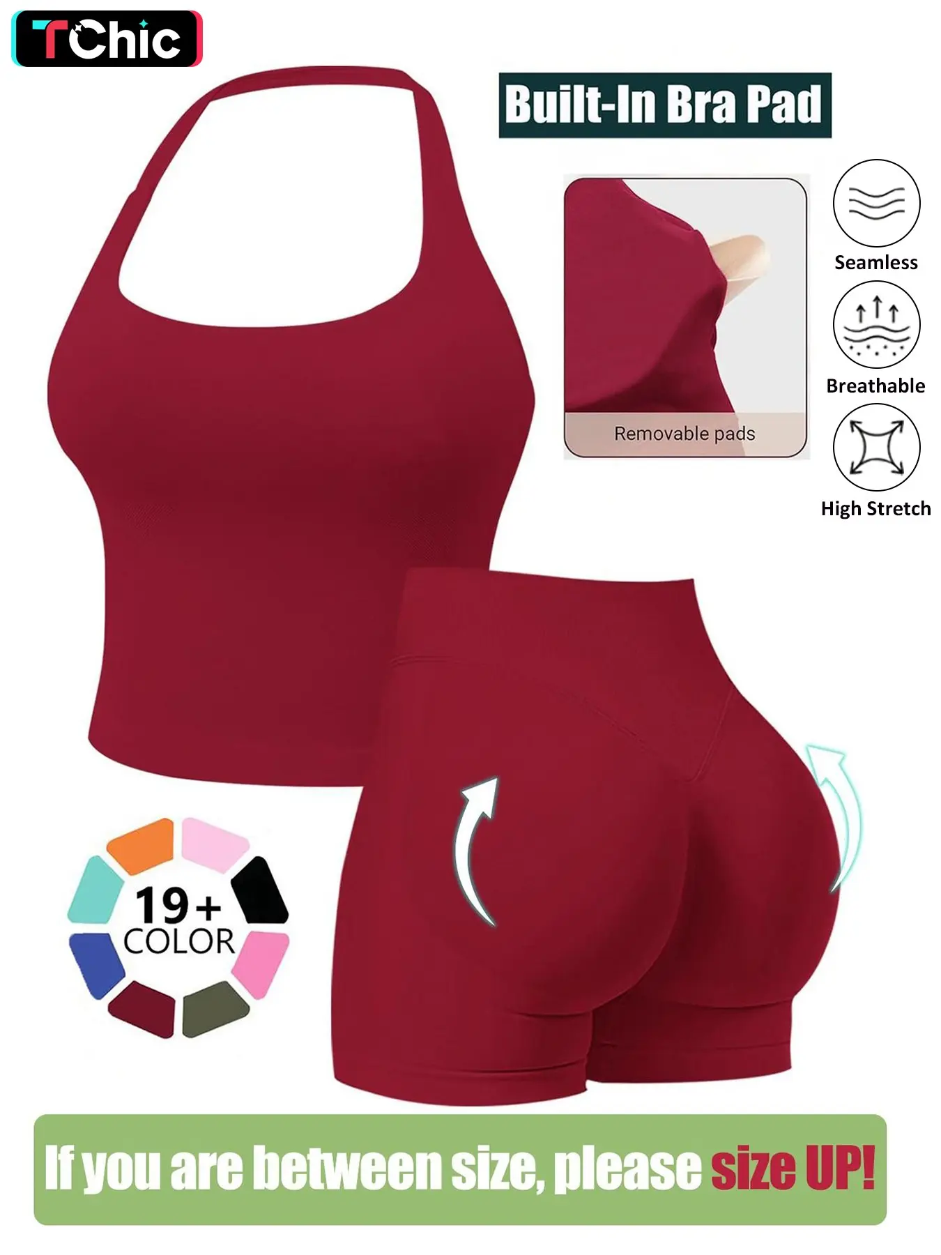 Seamless Workout Sets for Women, Halter Tank Top & Gym Scrunched Shorts Sports Set, Sporty Breathable Quick Drying Outfits for Yoga Gym Workout Running, Ladies Sportswear for Summer, Exercise Clothing Set