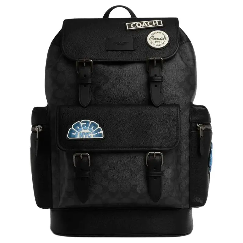 COACH Sprint 29 Classic Logo-Embellished Buckle-Closure Backpack in Leather and Faux Leather – Large Men’s Style in Charcoal Black