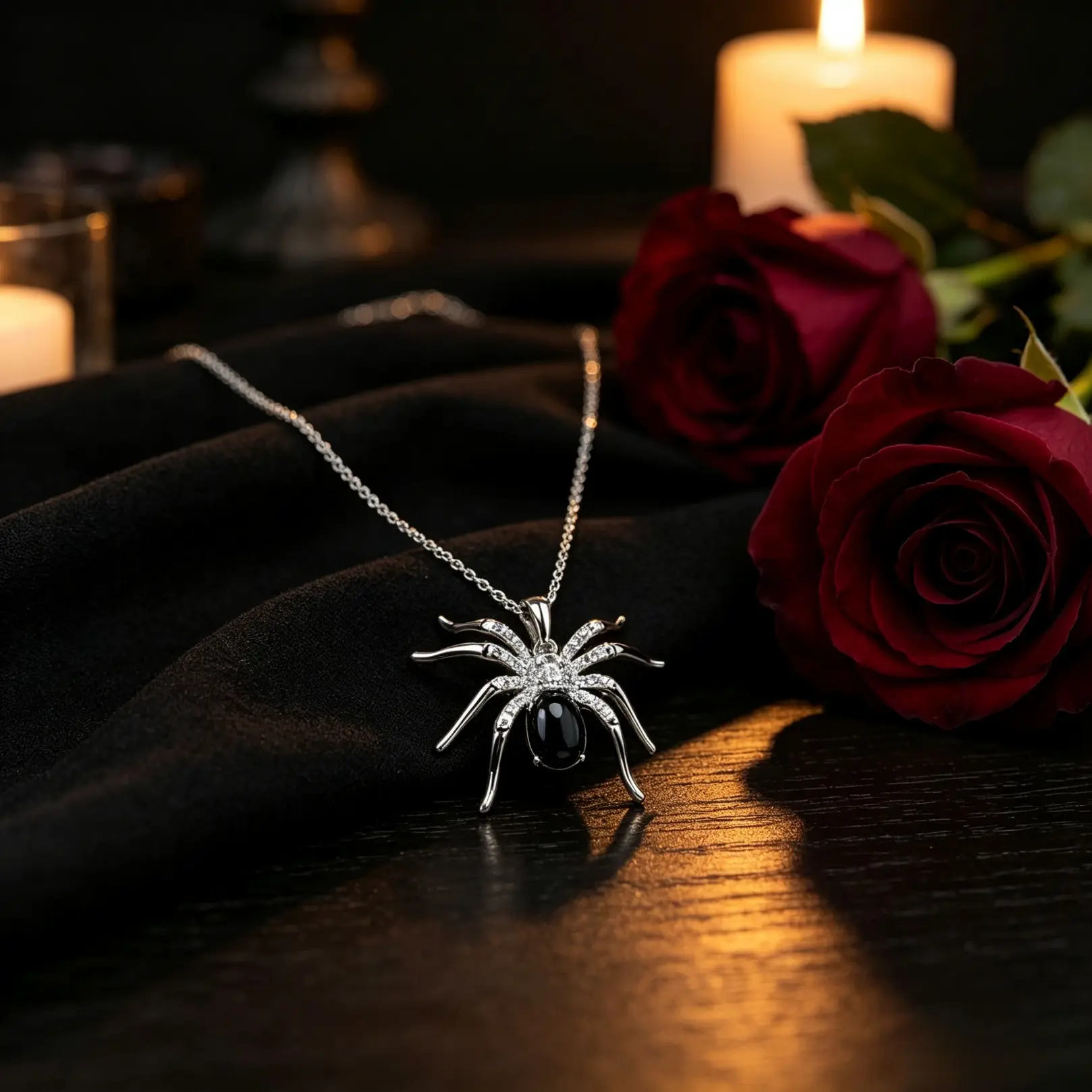 Spider Shaped Pendant Necklace For Women, Inlaid Artificial Zircon With Black Stone, Chic Gothic Statement Jewelry, Ideal Accessory For Daily Party And Holiday Gifting Occasions